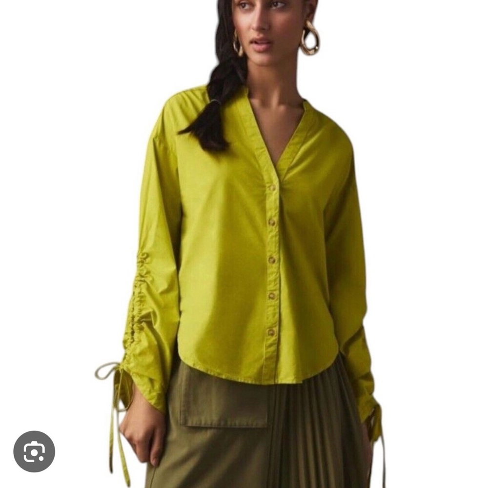 Anthropologie Pilcro Poplin Blouse - Chartreuse